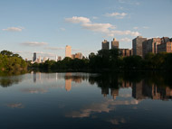 The city skyline from North Pond in Lincoln Park. The black tower with the twin antennas on the left is the John Hancock Building. It is about two blocks south of the Drake Hotel. _DSC6083.jpg